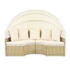 TOPMAX Patio Furniture Round Outdoor Sectional Sofa Set Rattan Daybed Two-Tone Weave Sunbed with Retractable Canopy