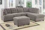 Living Room Sectional Waffle Suede Charcoal Color Sectional Sofa w Pillows Couch Tufted Cushion Contemporary (NO OTTOMAN)