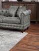 Slate Grey Breathable Leatherette 4pc Sectional Set 3x Reversible Loveseat / Chaise and 1x Ottoman Tufted Couch Pillows