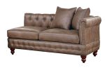 Dark Coffee Breathable Leatherette 4pc Sectional Set 2x Reversible Loveseat / Chaise and 2x Ottomans Tufted Couch Pillows