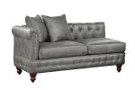 Slate Grey Breathable Leatherette 4pc Sectional Set 3x Reversible Loveseat / Chaise and 1x Ottoman Tufted Couch Pillows