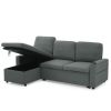 Linen Upholstered Sleeper Sectional Sofa, Shaped Modular Convertible Sofa with Storage Chaise,Side armrests with cup holders,Pull Out Sleep Couch Bed