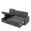 Linen Upholstered Sleeper Sectional Sofa, Shaped Modular Convertible Sofa with Storage Chaise,Side armrests with cup holders,Pull Out Sleep Couch Bed