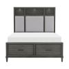 Gray Queen Platform Bed w Storage Drawers Upholstered Headboard USB Ports LED Lights Bedroom Furniture Transitional Style