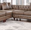 Dark Coffee Breathable Leatherette 3pc Sectional Set 2x Reversible Loveseat / Chaise and 1x Ottoman Tufted Couch Pillows
