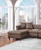 Dark Coffee Breathable Leatherette 4pc Sectional Set 2x Reversible Loveseat / Chaise and 2x Ottomans Tufted Couch Pillows