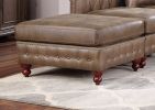 Dark Coffee Breathable Leatherette 3pc Sectional Set 2x Reversible Loveseat / Chaise and 1x Ottoman Tufted Couch Pillows