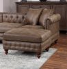 Dark Coffee Breathable Leatherette 4pc Sectional Set 2x Reversible Loveseat / Chaise and 2x Ottomans Tufted Couch Pillows