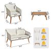 4 Piece Patio Furniture Set, Outdoor Acacia Wood Conversation Set, All-Weather Rope Sofa Set with Coffee Table, Loveseat