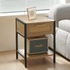 Set of 2, 15.74" Rattan End table with drawer, Modern nightstand, metal legs,side table for living room, bedroom,natural
