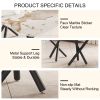 1 table and 8 chairs set.A rectangular dining table with a 0.39-inch imitation marble tabletop and black metal legs.Paired with 8 chairs with PU leath