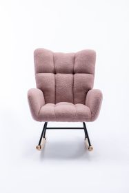 Rocking Chair, Soft Teddy Velvet Fabric Rocking Chair for Nursery (Color: pink)