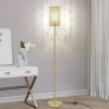 Modern Standing Lamp with Elegant Shade, LED Floor Lamp with On/Off Foot Switch Silver Finish Tall Pole Lamp Accent Lights