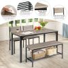 4 Pieces Rustic Dining Table Set with 2 Chairs and Bench