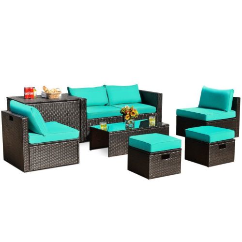 8 Pieces Patio Space-Saving Rattan Furniture Set with Storage Box and Waterproof Cover 8 Pieces Patio Space-Saving Rattan Furniture Set with Storage Box and Waterproof Cover