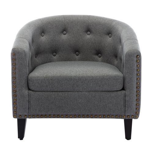 linen Fabric Tufted Barrel ChairTub Chair for Living Room Bedroom Club Chairs