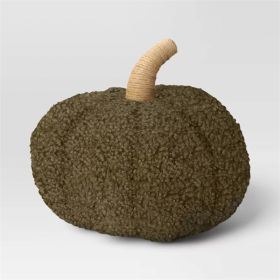 Teddy Boucle Shaped Pumpkin Throw Pillow (Color: Dark Green)