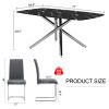 Table and chair set, large modern minimalist rectangular dining table, 0.39-inch black imitation marble tabletop and silver metal legs