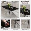 Table and chair set, large modern minimalist rectangular dining table, 0.39-inch black imitation marble tabletop and silver metal legs