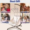 Swing Egg Chair with Stand Indoor Outdoor, UV Resistant Cushion Hanging Chair with Cup Holder