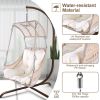 Swing Egg Chair with Stand Indoor Outdoor, UV Resistant Cushion Hanging Chair with Cup Holder