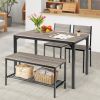 4 Pieces Rustic Dining Table Set with 2 Chairs and Bench