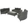8-pieces Outdoor Wicker Round Sofa Set, Half-Moon Sectional Sets All Weather, Curved Sofa Set With Rectangular Coffee Table