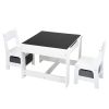 3-in-1 Kids Wood Table and 2 Chairs, Children Activity Table Set with Storage, Blackboard, Double-Sided Table for Drawing