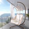 Swing Egg Chair with Stand Indoor Outdoor, UV Resistant Cushion Hanging Chair with Cup Holder