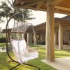 Swing Egg Chair with Stand Indoor Outdoor, UV Resistant Cushion Hanging Chair with Cup Holder