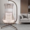 Swing Egg Chair with Stand Indoor Outdoor, UV Resistant Cushion Hanging Chair with Cup Holder