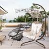 Swing Egg Chair with Stand Indoor Outdoor, UV Resistant Cushion Hanging Chair with Cup Holder