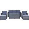 6-piece All-Weather Wicker PE rattan Patio Outdoor Dining Conversation Sectional Set with coffee table, wicker sofas, ottomans