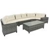 8-pieces Outdoor Wicker Round Sofa Set, Half-Moon Sectional Sets All Weather, Curved Sofa Set With Rectangular Coffee Table