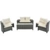 8-pieces Outdoor Wicker Round Sofa Set, Half-Moon Sectional Sets All Weather, Curved Sofa Set With Rectangular Coffee Table