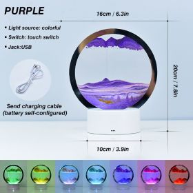 Creative RGB 3D Moving Sand Art Night Light Quicksand Painting Table Lamp LED Lights Hourglass Christmas Gift Home Office Decor (Ships From: CN, Emitting Color: Purple)