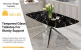 Table and chair set, large modern minimalist rectangular dining table, 0.39-inch black imitation marble tabletop and silver metal legs