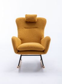 35.5 inch Rocking Chair, Soft Teddy Velvet Fabric Rocking Chair for Nursery (Color: yellow, Material: Teddy Velvet)
