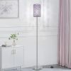 Modern Standing Lamp with Elegant Shade, LED Floor Lamp with On/Off Foot Switch Silver Finish Tall Pole Lamp Accent Lights
