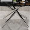 Table and chair set, large modern minimalist rectangular dining table, 0.39-inch black imitation marble tabletop and silver metal legs