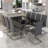 Table and chair set, large modern minimalist rectangular dining table, 0.39-inch black imitation marble tabletop and silver metal legs