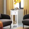 2 Tier Slim Nightstand Bedside Table with Drawer Shelf