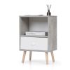 Mid-Century Wood Nightstand Set of 2;  Bed Sofa Side Table with Drawer and Shelf;  Modern End Table for Living Room Bedroom Office