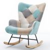 Modern Patchwork Accent Chair with Solid Wood Armrest and Feet, Kids Rocking Chair Nursery,Comfy Wingback Baby Rocker Glider Chair for Nursery