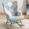 Modern Patchwork Accent Chair with Solid Wood Armrest and Feet, Kids Rocking Chair Nursery,Comfy Wingback Baby Rocker Glider Chair for Nursery