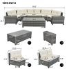 8-pieces Outdoor Wicker Round Sofa Set, Half-Moon Sectional Sets All Weather, Curved Sofa Set With Rectangular Coffee Table
