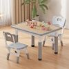 Toddler Table and 2 Chairs, Kids Table and Chair Set Height Adjustable, 31.5''L x 23.6''W Multifunctional Kids Table for Reading