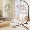 Swing Egg Chair with Stand Indoor Outdoor, UV Resistant Cushion Hanging Chair with Cup Holder
