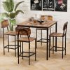Bar table, counter height dining table set of 4, retro dining table and 4 bar chairs, space saving (black oak) bar table