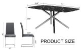 Table and chair set, large modern minimalist rectangular dining table, 0.39-inch black imitation marble tabletop and silver metal legs